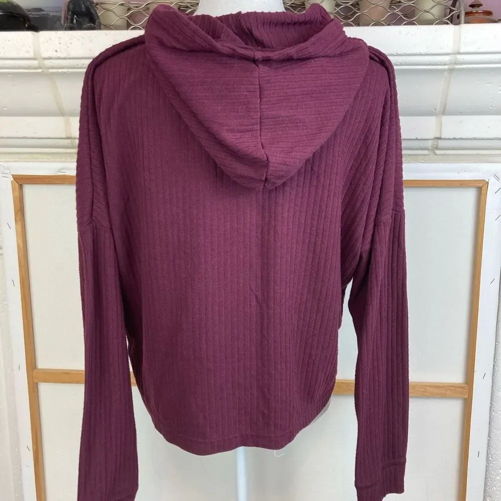 Roxy Snuggly Burgundy Ribbed Hoodie Top